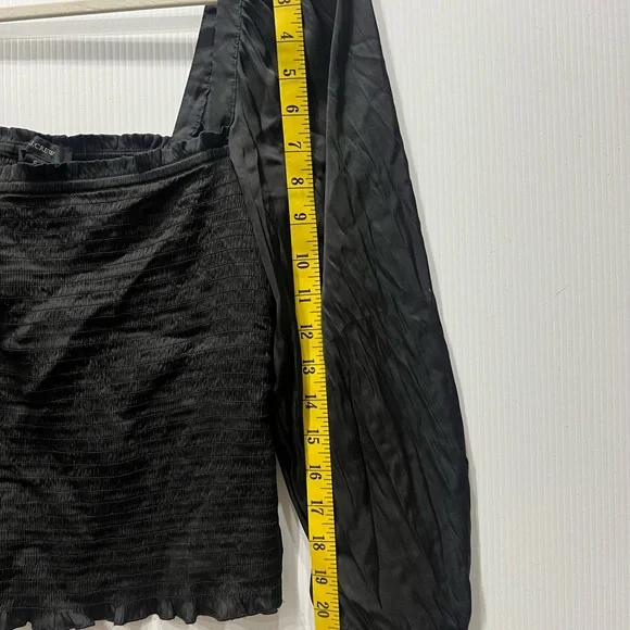 J Crew Womens Black Satin Smocked Long Sleeve Crop Blouse - Picture 5 of 9